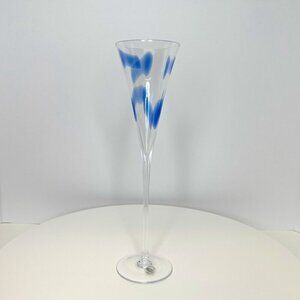 Modern Blue and Clear Crystal Champagne Flute Glass with Elegant Long Stem